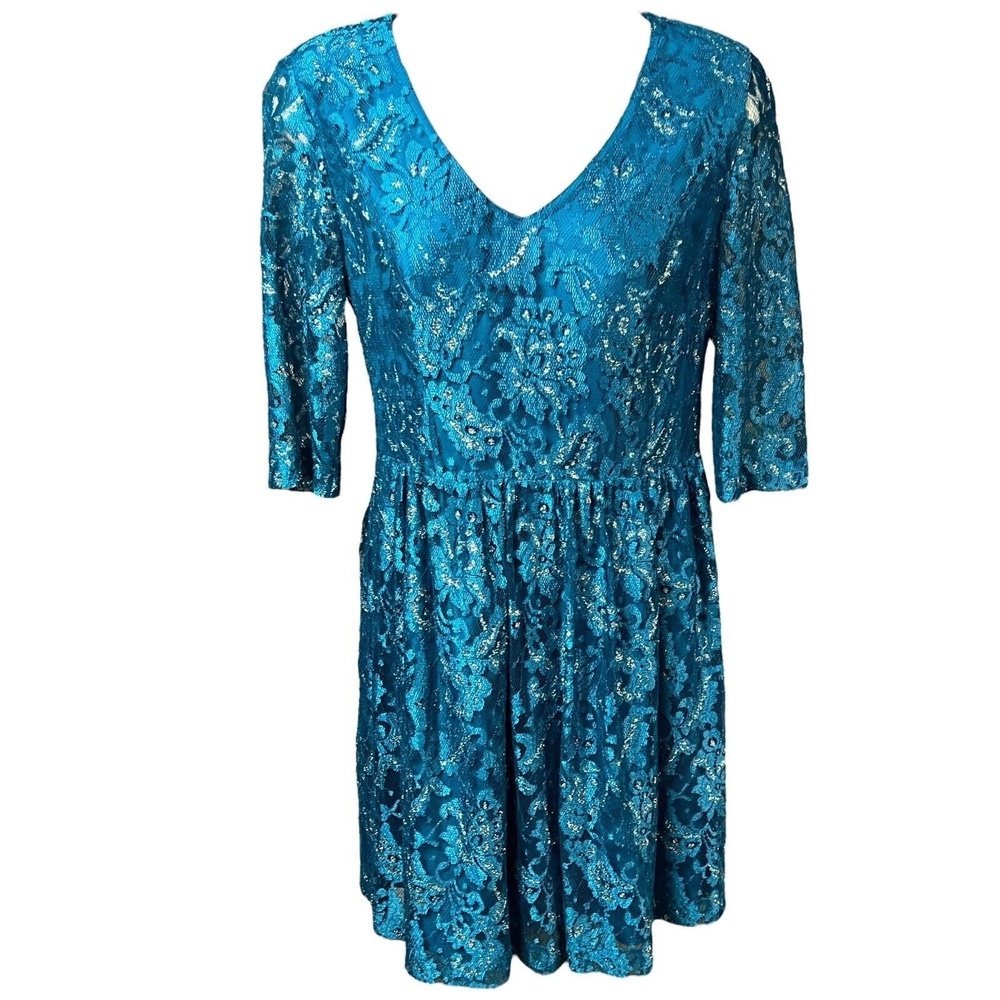 Kensie Dress Size Small Teal Flare Lace A-Line Elegant Shimmer Cocktail‎ Party